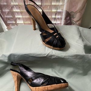 Anne Klein black 4 1/2” cork heel shoe.